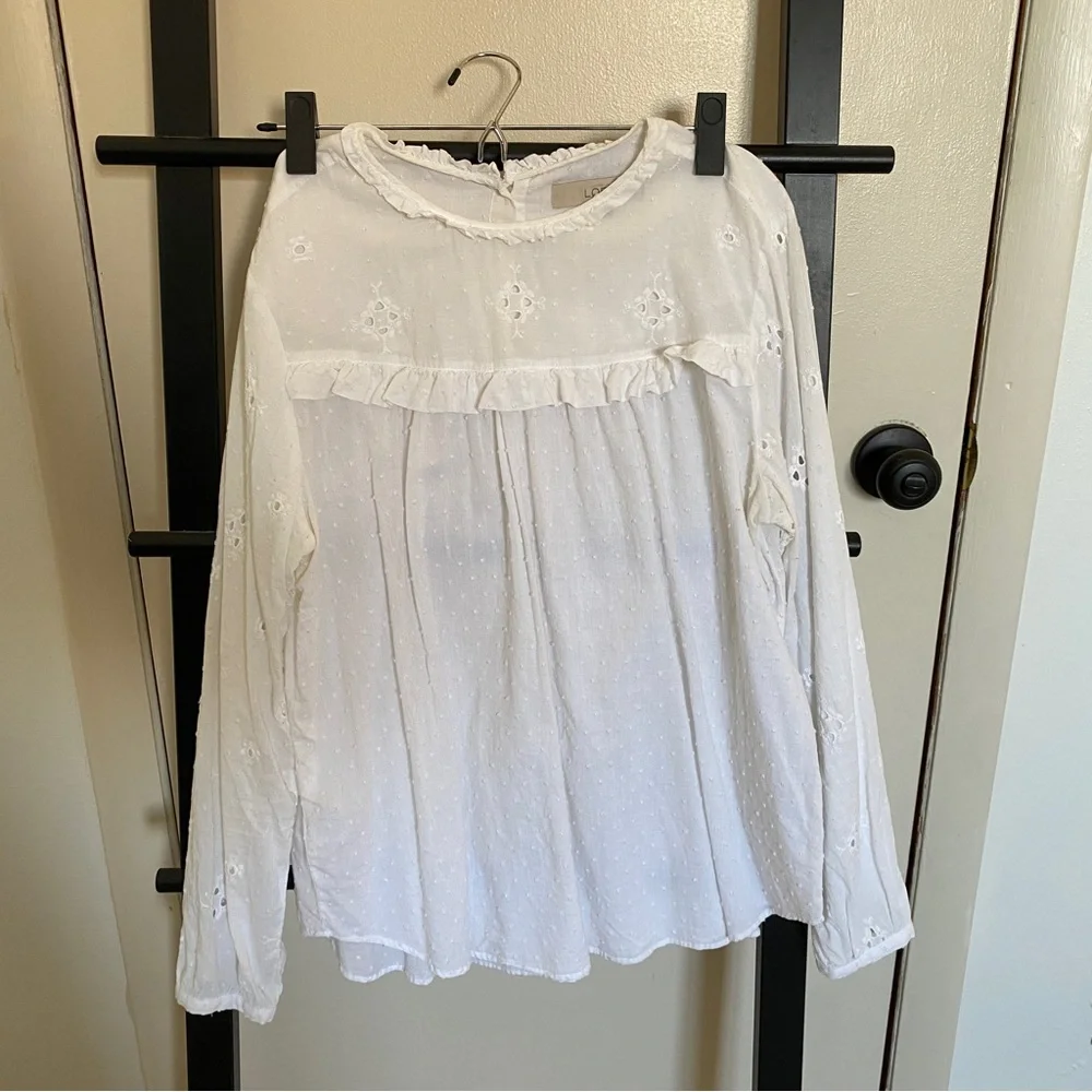 White Cotton Eyelet Blouse Loft Medium - Picture 1 of 8
